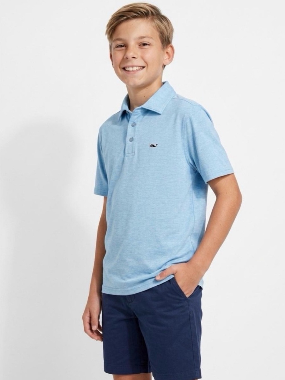 Vineyard Vines Boys Performance Polo Blue Striped Size S
